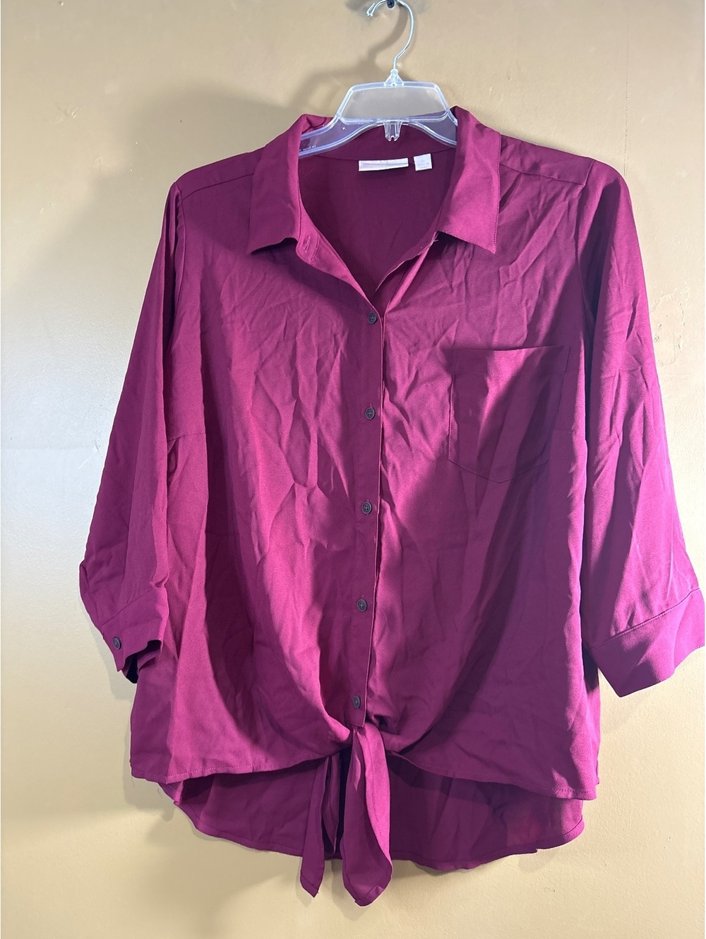 HC1241 Belle by Kim Gravel Women's Button-Up Blouse with Front Tie, Size 1X